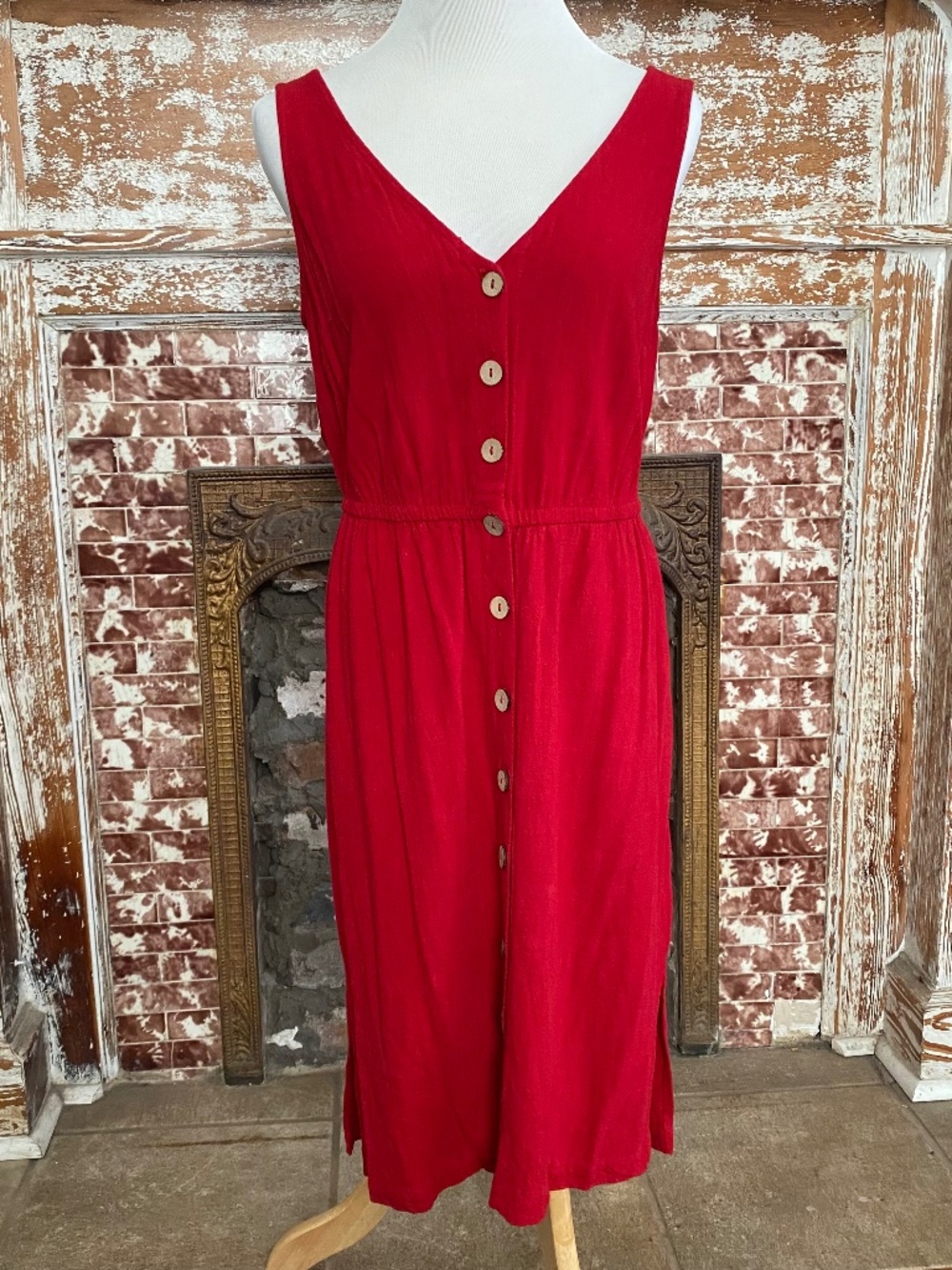 Universal Thread Red Linen Blend Button Front Dress